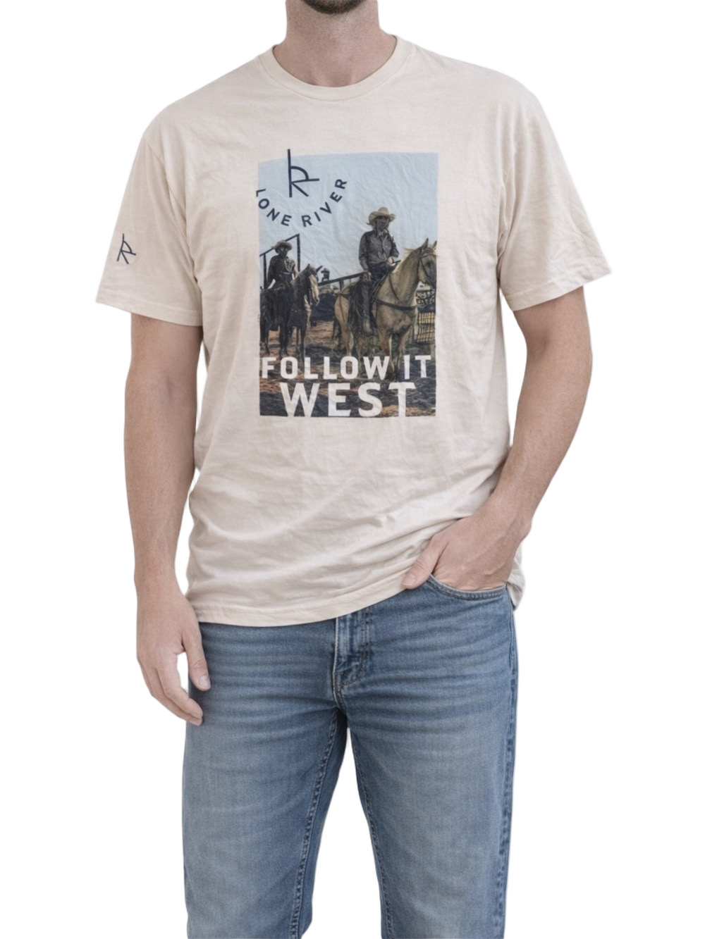 Gildan Softstyle Cream lone river follow it west cowboy Graphic Tee